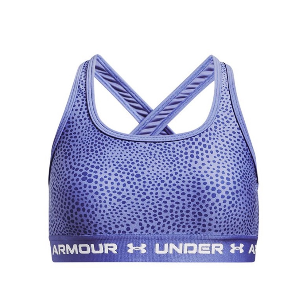 NWT Under Armour Girls Printed Purple Cross Back Sports Bra (M)